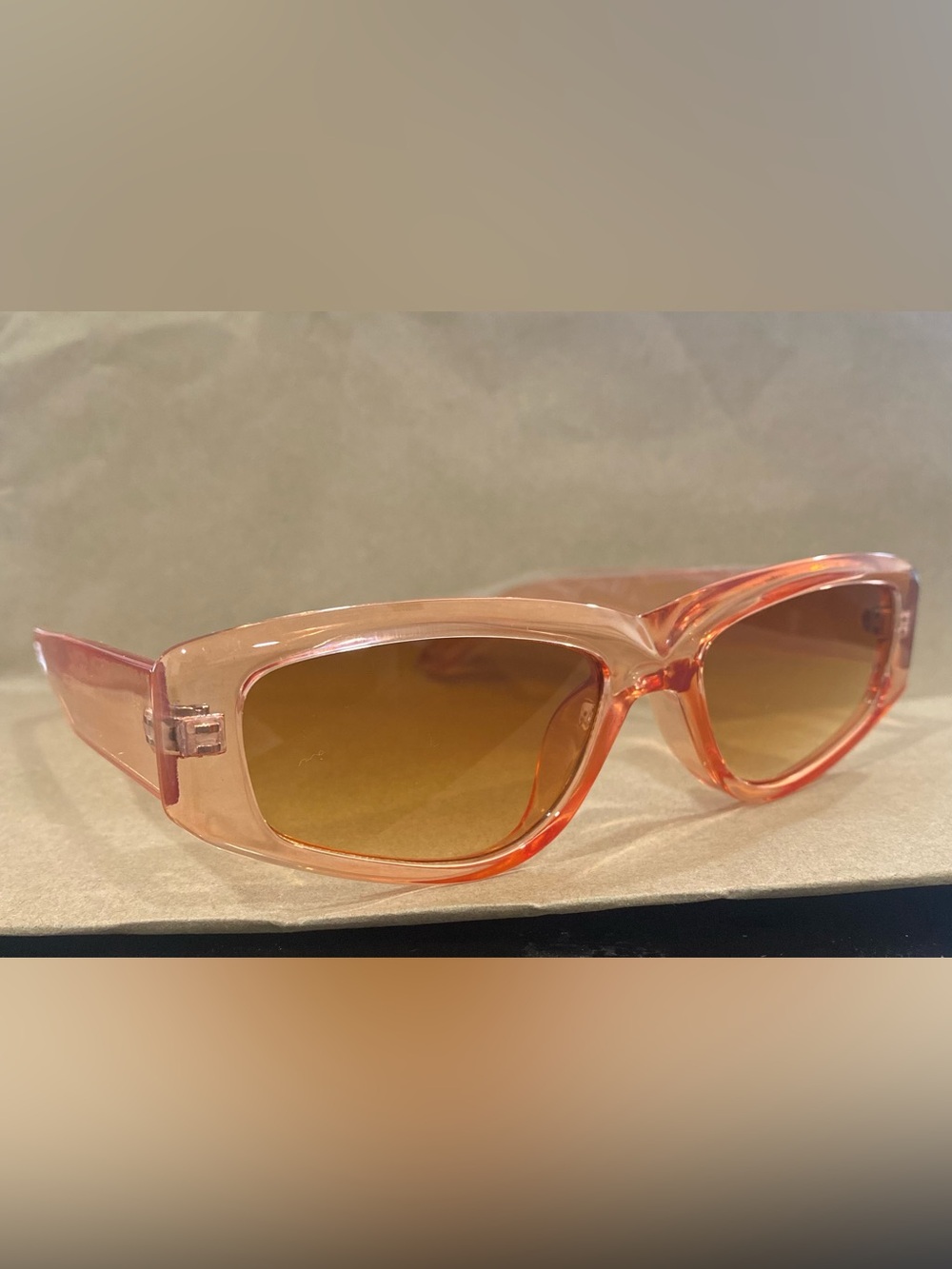 Classic Women's Rectangular Sunglasses in Translucent Peach